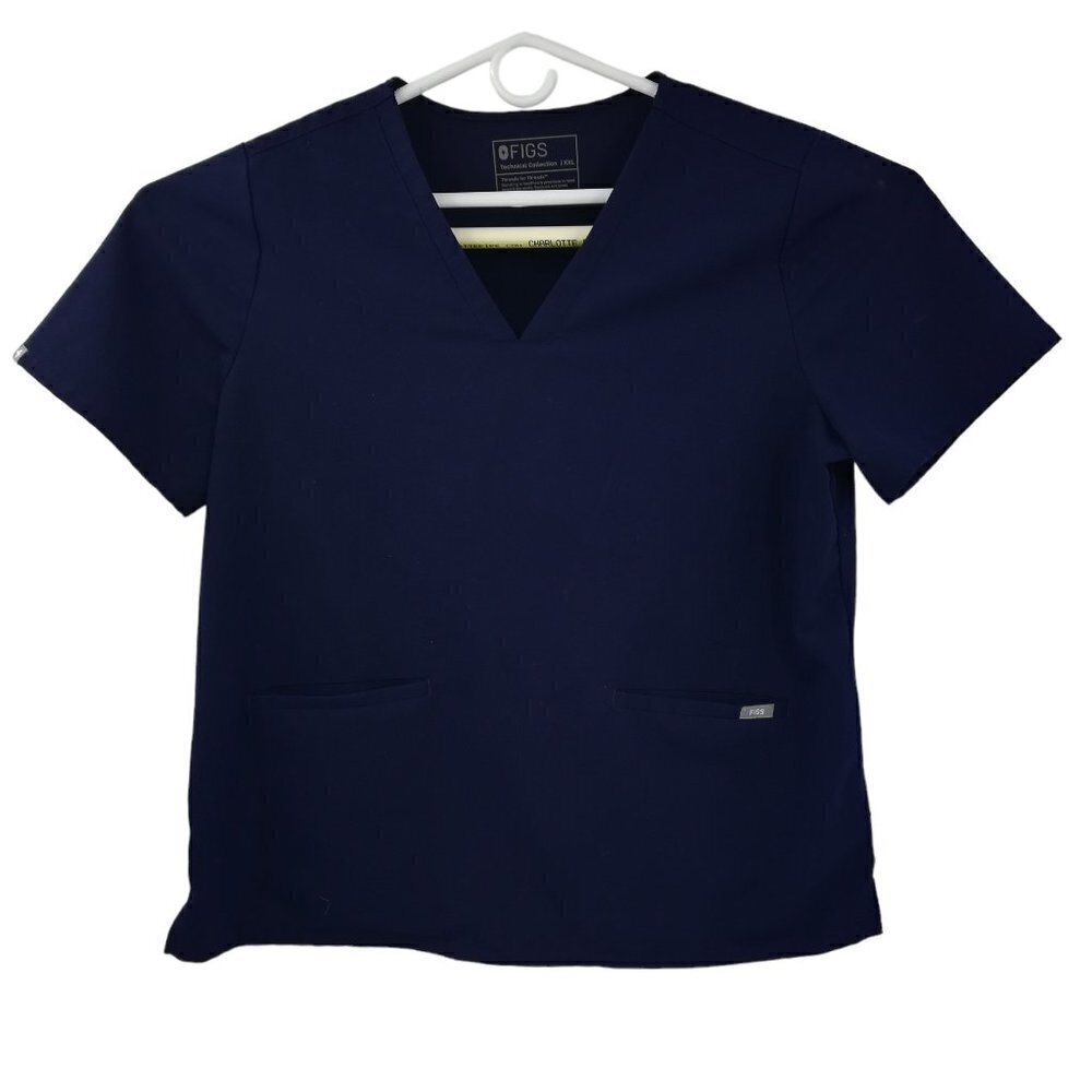 Figs Technical Collection Casma Blue Scrub Top Size XXL Short Sleeve Pockets